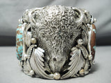 230 Grams Huge Native American Buffalo #8 Turquoise Sterling Silver Bracelet-Nativo Arts