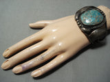 Huge Museum Vintage Native American Navajo Blue Gem Turquoise Sterling Silver Leaf Bracelet Old-Nativo Arts