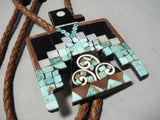 Native American Important Huge Santo Domingo Turquoise Sterling Silver Thunderbird Bolo Tie-Nativo Arts