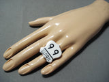 Expressive Navajo Jet Sterling Silver Route. 66 Ring Native American-Nativo Arts