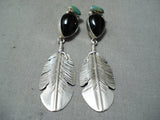 Astonishing Native American Navajo Royston Turquoise Black Onyx Sterling Silver Earrings-Nativo Arts