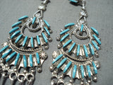 Exquisite Zuni Turquoise Needlepoint Sterling Silver Earrings Native American-Nativo Arts
