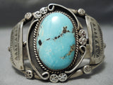 Opulent Vintage Native American Navajo Domed Earth Blue Turquoise Sterling Silver Bracelet Old-Nativo Arts