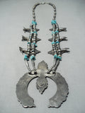 Intricate Vintage Native American Navajo Zuni Turquoise Sterling Silover Squash Blossom Necklace-Nativo Arts