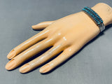 Important Early Vintage Native American Zuni Slanted Turquoise Sterling Silver Bracelet-Nativo Arts