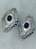 One Of The Most Unique Vintage Native American Navajo Onyx Sterling Silver Earrings-Nativo Arts