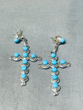 Dazzling Native American Zuni Sleeping Beauty Turquoise Sterling Silver Cross Earrings-Nativo Arts