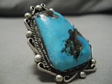 One Of The Biggest Vintage Native American Navajo Morenci Turquoise Sterling Silver Ring-Nativo Arts