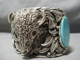 Exceptional Native American Navajo Turquoise Sterling Silver Buffalo Bracelet-Nativo Arts