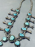 Authentic Vintage Native American Navajo Blue Turquoise Sterling Silver Squash Blossom Necklace-Nativo Arts