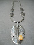 So Detailed!! Intricate Native American Navajo Sterling Silver Feather Shell Necklace-Nativo Arts