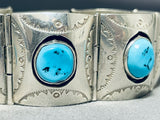 One Of The Best Vintage Native American Navajo Link Sterling Silver Turquoise Bracelet-Nativo Arts