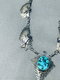 Eye Catching Vintage Native American Navajo Turquoise Sterling Silver Dangle Necklace-Nativo Arts