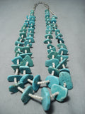 Superb Vintage Native American Navajo Turquoise Slabs White Shell Heishi Necklace-Nativo Arts