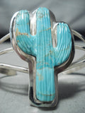 Whimsical Native American Navajo Turquoise Sterling Silver Cactus Bracelet-Nativo Arts