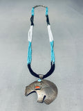 Native American One Of The Most Unique Brownbear Turquoise Sterling Silver Necklace-Nativo Arts