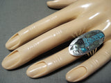 Fascinating Vintage Signed Native American Zuni Turquoise Inlay Bird Sterling Silver Ring-Nativo Arts