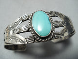 Early Vintage Native American Navajo Turquoise Sterling Silver Flank Bracelet Old-Nativo Arts