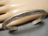 Thick Hand Tooled Vintage Native American Navajo Jim Frank Sterling Silver Bracelet Old-Nativo Arts