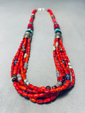 Drop Dead Gorgeous Singer Native American Navajo Sterling Silver Coral Necklace-Nativo Arts