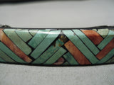 Native American Incredible Vintage Santo Domingo Rosetta Green Turquoise Hair Barrette Clip-Nativo Arts