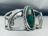 Green Turquoise Jungle Leaf Vintage Native American Navajo Sterling Silver Bracelet-Nativo Arts