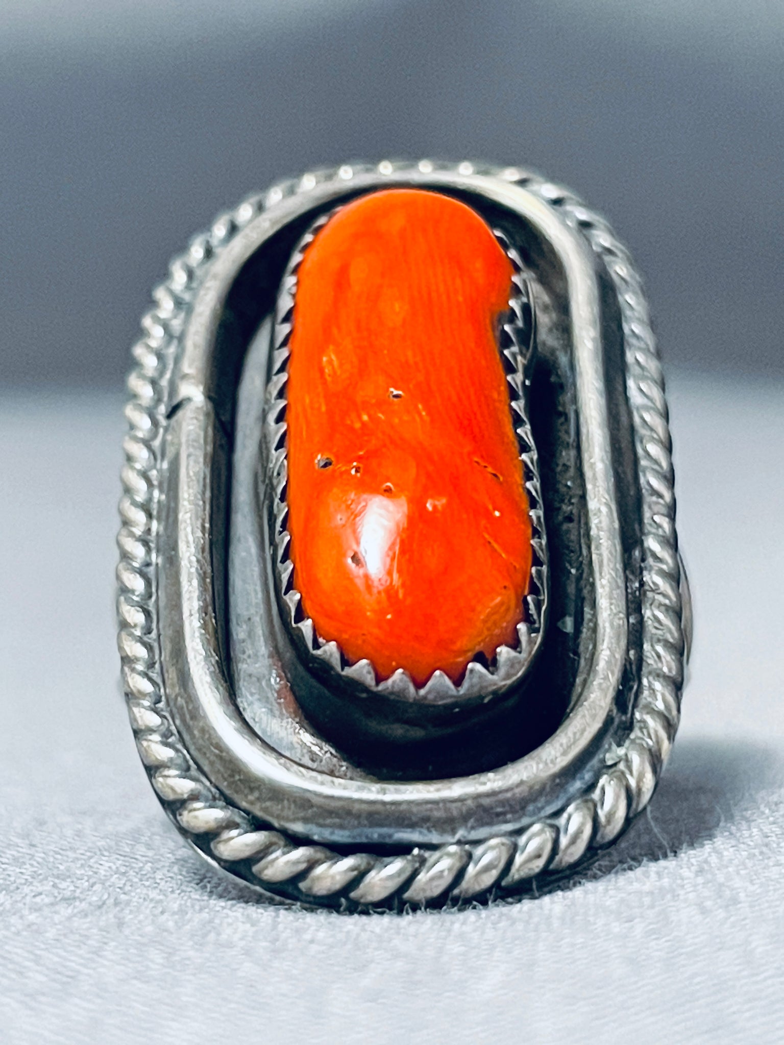 Huge Chunky Coral Vintage Native American Navajo Sterling Silver Ring ...