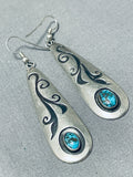 Fabulous Vintage Native American Navajo 2 Hopi Turquoise Sterling Silver Teardrop Earrings-Nativo Arts