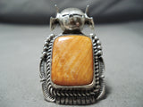 Outstanding Navajo Orange Spiny Oyster Sterling Silver Ring Native American-Nativo Arts