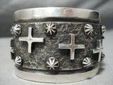 Native American Important Huge Ron Willie Cross Christian Sterling Silver Bracelet-Nativo Arts