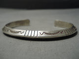 Thick Hand Tooled Vintage Native American Navajo Jim Frank Sterling Silver Bracelet Old-Nativo Arts
