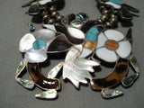 Best Vintage Native American Navajo Turquoise Bird Inlay Sterling Silver Squash Blossom Necklace-Nativo Arts