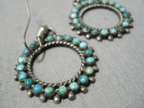 Museum Vintage Native American Zuni Navajo Circle Turquoise Sterling Silver Hoop Earrings-Nativo Arts