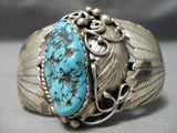 Detailed!! Vintage Native American Navajo Turquoise Sterling Silver Leaf Bracelet Old-Nativo Arts