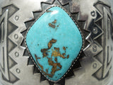 Huge Vintage Native American Navajo Rare Turquoise Sterling Silver Geomtric Bracelet-Nativo Arts