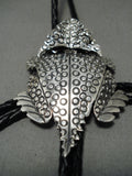 Important Native American Navajo Wilf Begay Toad Sterling Silver Bolo Tie-Nativo Arts
