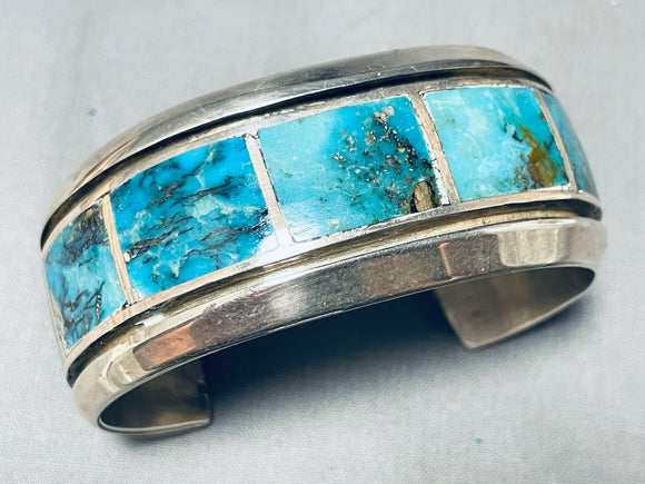 Native American Important Evangeline Tsabetsyae Vintagew Zuni Turquoise Sterling Silver Bracelet-Nativo Arts