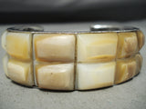 One Of The Best Vintage Native American Navajo Pearl Inlay Sterling Silver Bracelet-Nativo Arts
