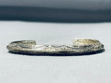 Impressive Vintage Native American Navajo Sterling Silver Handstamped Solid Bracelet-Nativo Arts