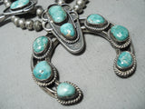 Carico Lake Turquoise Vintage Native American Navajo Sterling Silver Squash Blossom Necklace Old-Nativo Arts