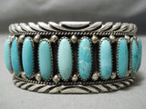 One Of Best Vintage Native American Navajo Long Carico Lake Turquoise Sterling Silver Bracelet-Nativo Arts