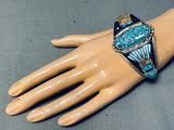 Extreme Detailed Vintage Native American Navajo Cosmic Sterling Silver Turquoise Bracelet-Nativo Arts