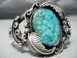 So Vivid!! Vintage Native American Navajo Royston Turquoise Sterling Silver Leaf Bracelet Old-Nativo Arts