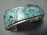 One Of Most Intricate Vintage Native American Navajo Turquoise Inlay Sterling Silver Bracelet-Nativo Arts