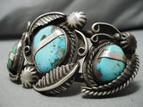 Magnificent Vintage Native American Navajo Oval Turquoise Sterling Silver Bracelet Cuff-Nativo Arts
