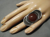 Fabulous Pat Reed Vintage Native American Navajo Domed Carnelian Sterling Silver Ring-Nativo Arts