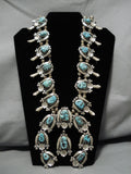 300 Gram Vintage Native American Navajo Turquoise Sterling Silver Squash Blossom Necklace Old-Nativo Arts