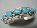 Fantastic Vintage Native American Navajo Blue Gem Turquoise Sterling Silver Bracelet Old-Nativo Arts