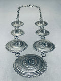 Best Native American Navajo Hand Hammered Sterling Silver Huge Concho Necklace-Nativo Arts