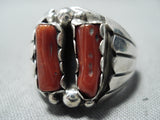 Remarkable Navajo Native American Coral Sterling Silver Ring-Nativo Arts